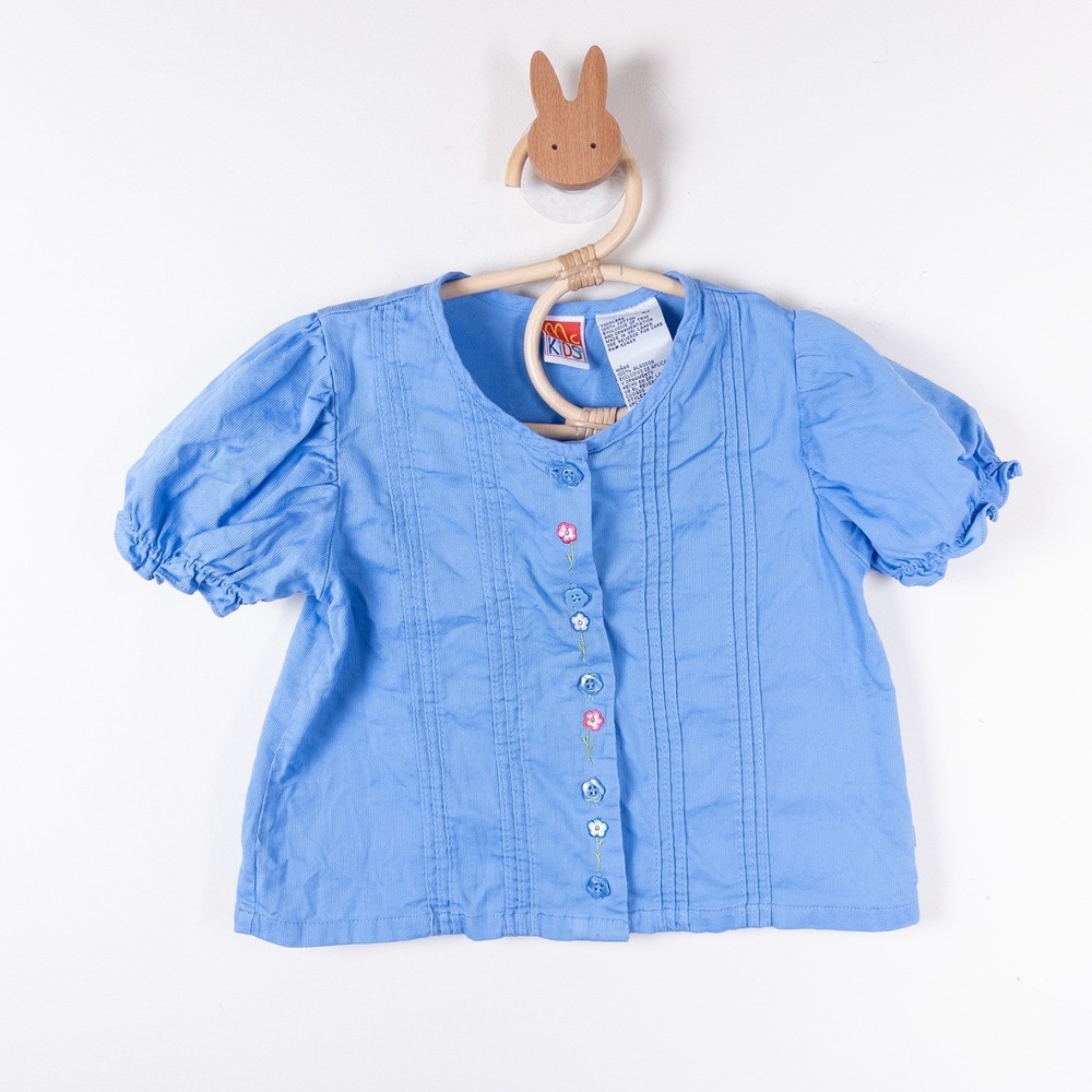 Vintage Y2K McKids Blouse Toddler 4T‎ Blue Floral Embroidered Puff Sleeve Top